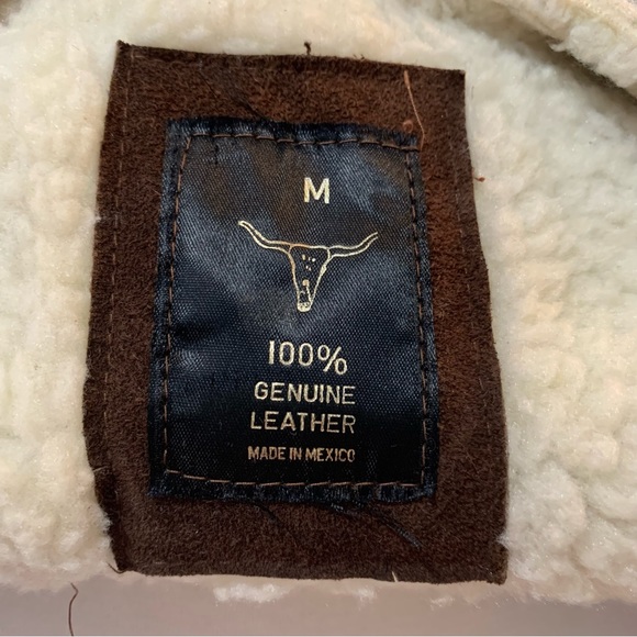 Brown Sherpa Leather Vest Size Medium Snaps - Picture 6 of 8